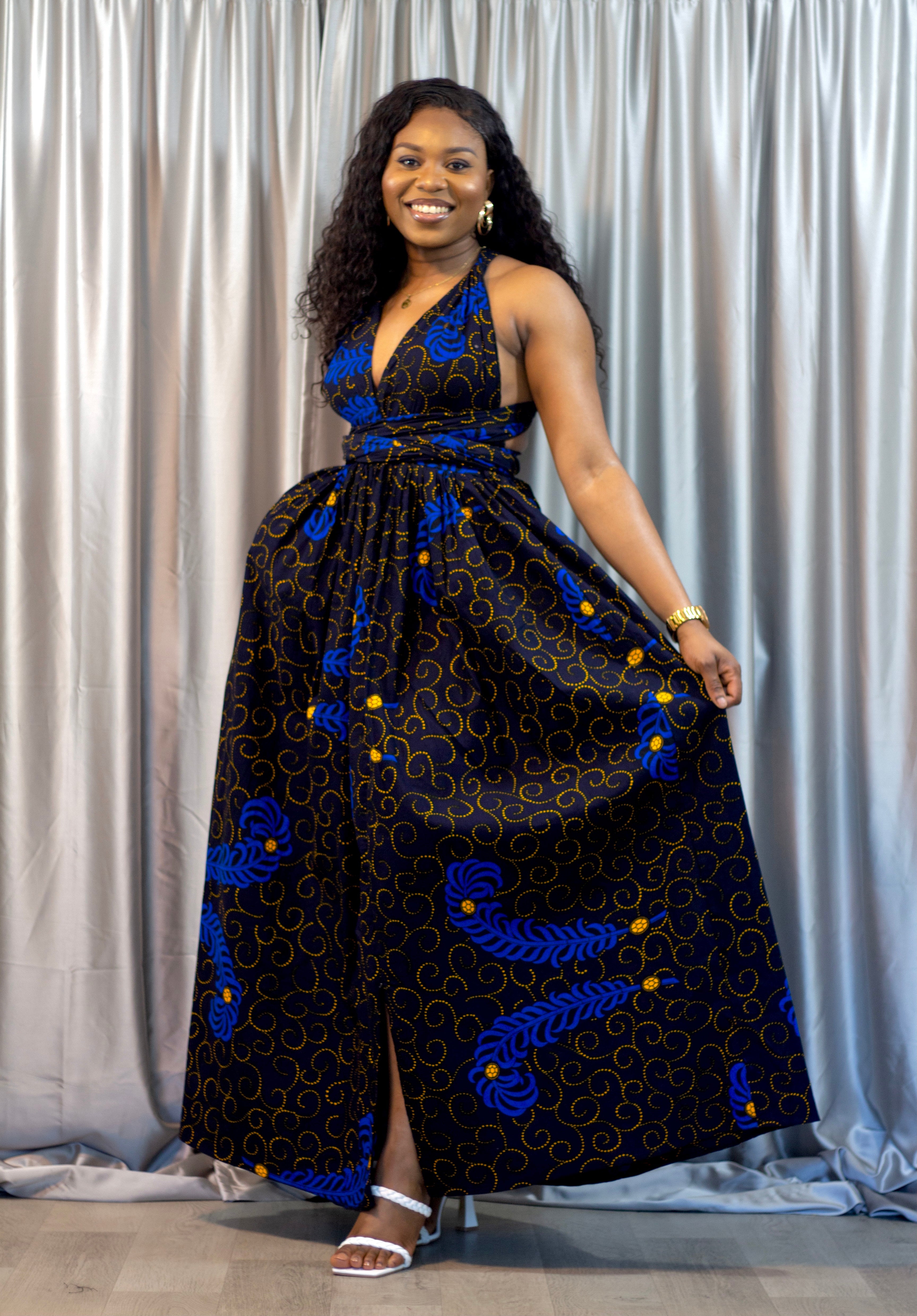 African Dresses, Blue African Print Infinity Dress